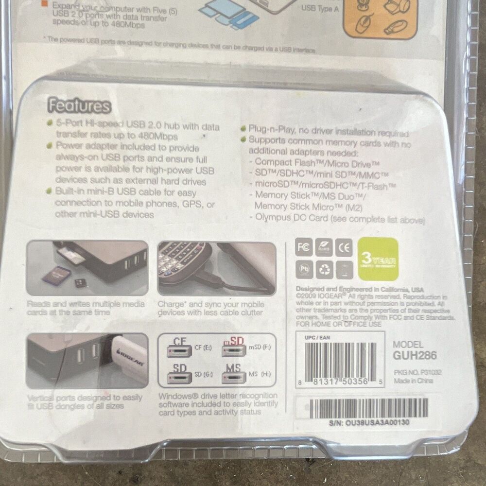IOGEAR GUH286 USB 2.0 Combo Hub & Multi-Format Memory Card Reader - Picture 3 of 5